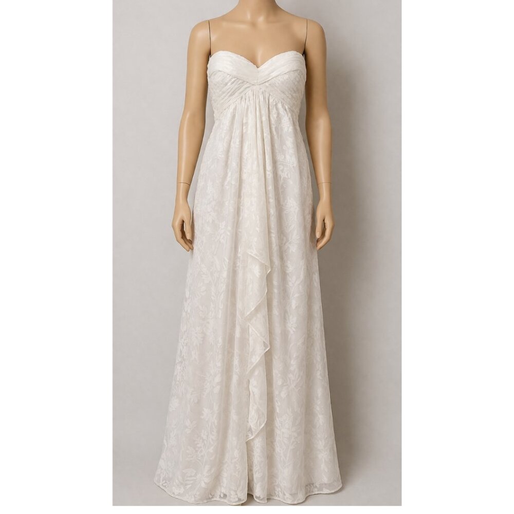 Jill Jill Stuart White Strapless Wedding Dress Floral Empire Waist Maxi Sz 8